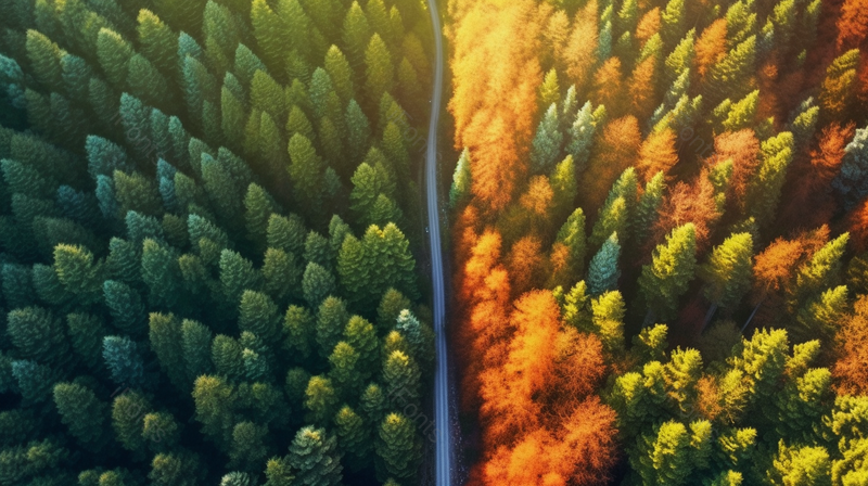 绿色枫叶与红色枫叶森林道路航拍,高清,摄影图,摄影图片,图片大全,摄影图免费下载